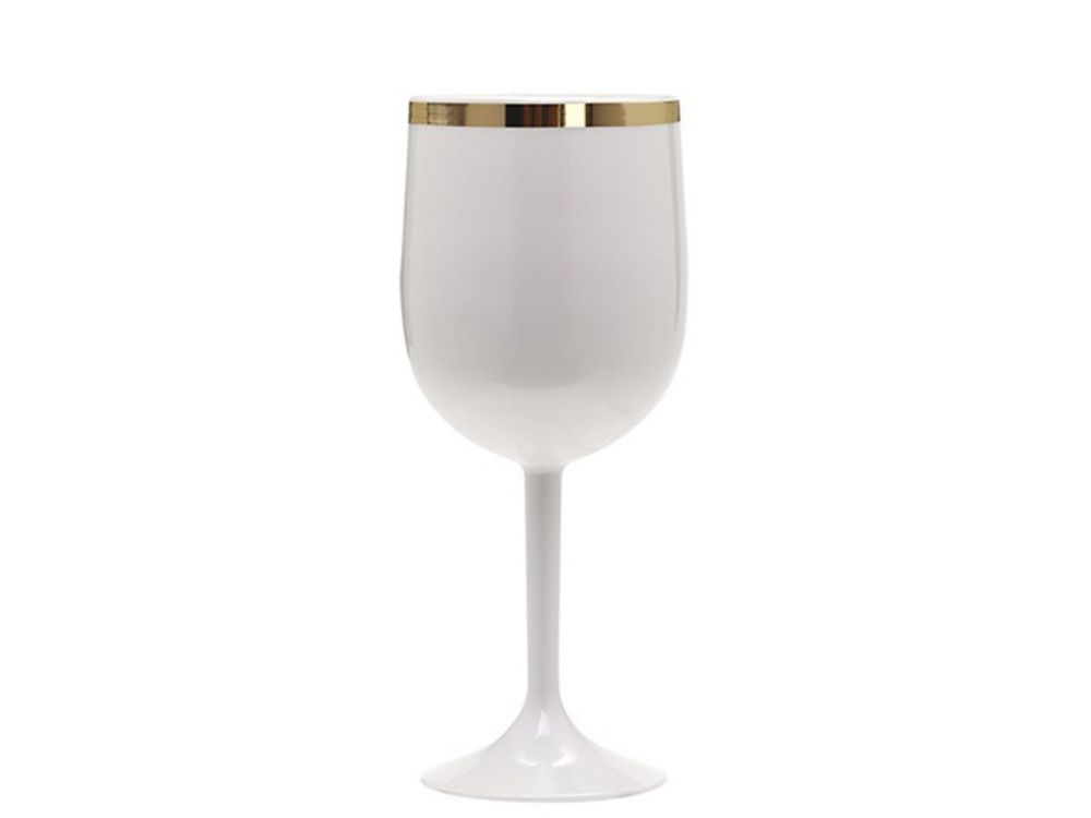 TAÇA LX ACRILICA 290ML BRANCA FIO OURO