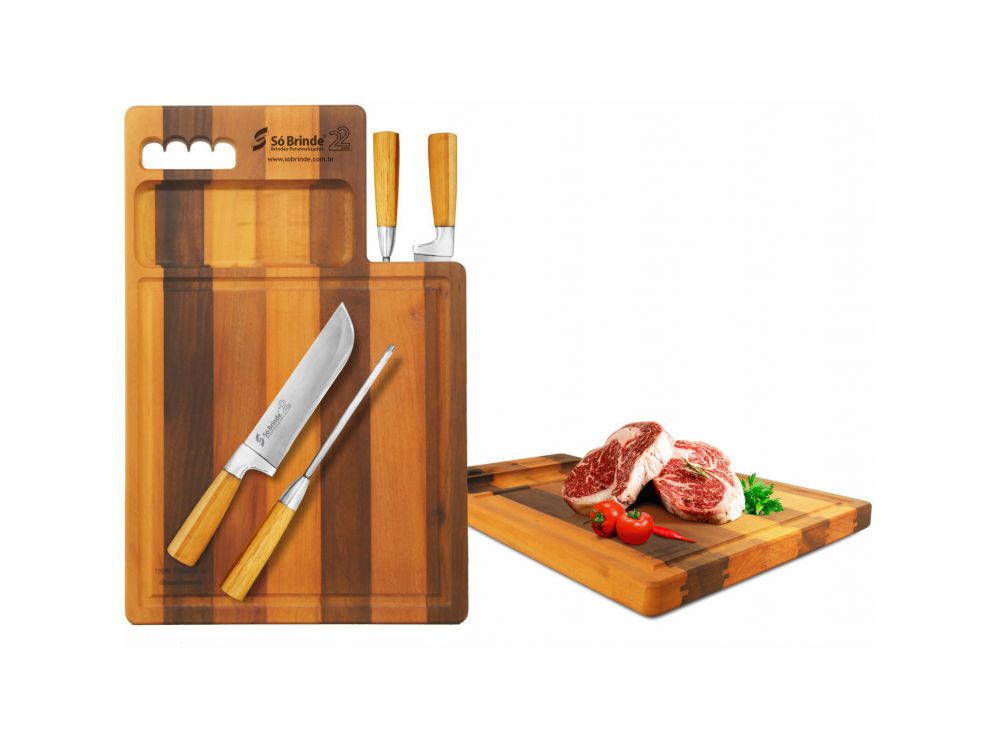 KIT CHURRASCO GOURMET C/ SUPORTE 03 PEÇAS